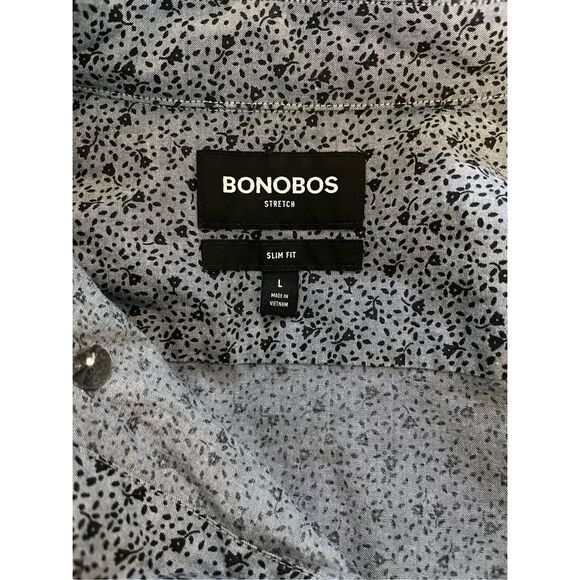 Bonobos Stretch Slim Fit Gray Black Flowers Long Sleeve Button Down Shirt Large - Picture 2 of 5